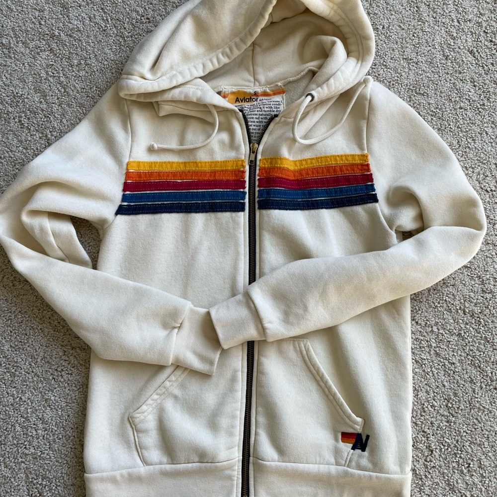 Aviator Nation 5 stripe vintage white hoodie